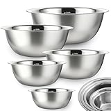 PORFOYO Rührschüssel 5er Set, Edelstahl Schüssel Salatschüssel, 0,58 L/ 0,9 L/ 1,6 L/ 2 L/2,6L Salatschüssel Set mit Messungen, Schüsselset, Snackschalen, Stapelbare Spülmaschinenfest