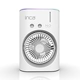 İnca Tischventilator mit Wasserkühlung & Sprühnebel IMF-10B USB Akku Ventilator tragbar & leise mit 2400 mAh, 3 Stufen, 360° drehbar, LED Licht, Mini Luftkühler für Sommer, Büro, Outdoor