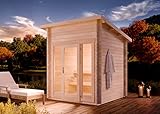 FinnTherm Gartensauna Außensauna Saunahaus Lizzy XXS mit Fußboden mit 2 Sitzbänke aus Fichten-Holz Wandstärke 40 mm