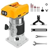 HLiePiHa Kabelloser kompakter Oberfräser für Dewalt 20 V Akku, 800 W bürstenloser Trimmer-Router mit 5 variablen Geschwindigkeiten, 30.000 U/min, Holzpalmenfräsenwerkzeug mit 5 Stück 1/4