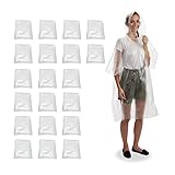 Relaxdays Regenponcho Einweg 20er Set, Einmal Regencape mit Kapuze, Erwachsene, Notfallponcho Damen, Herren, transparent