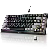 KOORUI Mechanisch Tastatur, Gaming Tastatur Kabellos/Kabelgebunden/Bluetooth 26 RGB Wiederaufladbare 4000mAh Batterie 82 Tasten Deutsches Layout QWERTZ für Windows MacOS Linux-Brauner Schalter