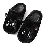 Puimentiua Winter Katze Hausschuhe,Damen Plüsch Hausschuhe,Kuschel Lustig Tiere Schuhe,Cat Slippers (Schwarz,39-40 EU)
