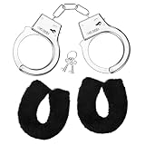 SATINIOR Metall Handschellen mit 2 Schlüsseln Plüsch Handschellen Polizei Kostüm Accessoires für Kinder Party Requisiten Rollenspiel Zubehör (Schwarz, Plüsch Stil)