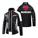 CCVQPF Dicke Motorradjacke Für Herren Mäntel Für SU.ZU.K.I Motorrad-Oberbekleidung Mit Durchgehendem Reißverschluss Patchwork-Lederbekleidung Rennanzug -Black||M