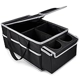 GUWINA Auto Organizer Rücksitz, Auto Organizer Kinder für Vorne und Rücksitz Klappbarer, Auto Organizer Beifahrersitz für Beifahrersitz, Auto Organizer Vorne mit Fächern und Deckel (Schwarz)