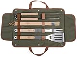Esschert Design Grillbesteck in der Tasche, 4-teilig bestehen aus: Grillgabel, Grillzange, Wender, Pinsel