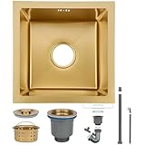 Küchenspülen, Golden Bar Einzelbeckenspüle, quadratische goldene Küchenspüle/Badezimmerspülen aus Edelstahl, Nano-/Vorbereitungsspüle mit Abflussset, leicht zu reinigen, Einbauspüle für Unte