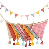 RISF Girlande Wimpelkette Kinderzimmer, 2.6m Wimpelkette Stoff, Wimpelkette Outdoor Wetterfest Kinderzimmer Deko, Gartenparty Happy Birthday Girlande Dekorationen (Bonbonfarben)