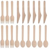 HAKIDZEL 6 Stück 18 Stück Einwegbesteck Tragbares Holzgabel Holzmesser Löffel für Party und Picknick Umweltfreundlich und Hautfreundlich