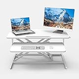 ERGOMAKER Stehpult Höhenverstellbarer Schreibtischaufsatz, Sitz Steh Computertisch 80 X 40CM mit Zwei Monitoren Tastaturablage Weiß