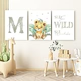 Pandawal Kinderzimmer Bilder mit Spruch und Name Safari Tiere 3er Poster- Set für Mädchen und Junge Wandbilder