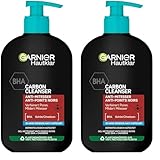 Garnier Hautklar Waschgel, BHA Carbon Cleanser mit Kohle, Anti-Mitesser & Anti-Pickel Waschgel und Gesichtsreiniger, 250 ml (Packung mit 2)