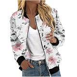 HUOQI warehouse deal Dünne Jacke Damen Bomberjacke Damen Blumenmuster Coat Reißverschluss Frühling Jacket Mädchen Kurze Jacke Outwear College Jacke Zip Up leichte Pilotenjacke