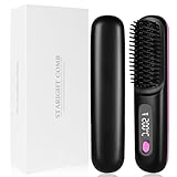 LOPHE Glättbürste Kabellos,Tragbare Mini Glätteisen Haarglättungsbürste mit LED-Bildschirm 3-Stufen Temperatur Wiederaufladbar Straightener Brush für Haar und Das Styling Von Bart,Schwarz