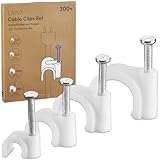300 Stück Kabelschellen: Kabelhalter mit Nagel für bestes Kabelmanagement – Weiße Indoor & Outdoor Kabelbefestigung Wand – 4 mm, 6 mm, 8 mm, 10 mm Durchmesser – Office Accessoires von LIVAIA