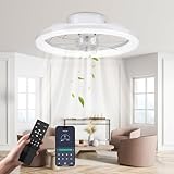 Nalezuns Deckenventilator mit Beleuchtung, 40cm LED Dimmbar Deckenbeleuchtung, App und Fernbedienung, Esszimmer lampe mit ventilator, 6-Gang, Timer, leise, Weiß