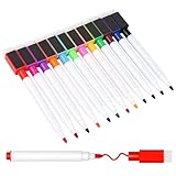 qijiefenCC 12 Stück Whiteboard Marker,Magnetische Whiteboard Stifte,Trocken Abwischbar Whiteboard Stifte mit Radierer,Fine Tip folienstift,für Büro, Schule, Zuhause usw (Farbe)