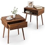 LUE BONA Nachttisch 2er Set,Modern Couchtisch Beistelltisch,Mit Versteckten Fächern und offenen Schubladen Nachttischschrank,Holzbeine,für Schlafzimmer und Wohnzimmer,Walnuss