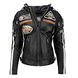 URBAN 5884 Motorradjacke Damen Mit Protektoren, Damenjacke aus Lammleder, Protektoren für Rücken, Schultern und Ellenbogen, Schwarz, S
