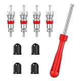 Ventileinsatzentferner, Rot Einzelkopf Ventilausdreher, Autoventil Schlüssel, Reifenventil Werkzeug, mit 4 Ventileinsätzen und Reifenventilkappen, für Fahrrad, Auto, Motorrad, LKW Reparaturwerkzeug