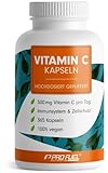 Vitamin C hochdosiert - 365 Kapseln - 500 mg Vitamin C gepuffert - hochwertiges Calcium-Ascorbat optimal hochdosiert - laborgeprüft mit Zertifikat - 100% vegan - Jahresvorrat