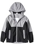 LAUSONS Kinder Regenjacke Wasserdicht Jungen Softshelljacke Outdoorjacke Leichte Windjacke Regenmantel mit Kapuze Grau 128-134/Größe 130