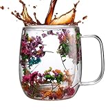 Kaffeetasse, personalisierbar, Getränkebecher, Teetasse, Kaffee, getrocknete Blume, doppelwandige Tasse, Getränkegläser, Teetasse, Espressotassen für Cappuccino, Milch, Saft, kalte Getränke, 9 cm