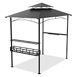 SUBTLETY Grillpavillon 245x153x250cm Flammhemmend BBQ Gartenpavillon mit Sonnenschutz Doppeldach & Regalen Freistehend Gartenlauben Set Balkon Außenküche für Party, Marktstand, Picknick