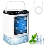Bwaliffury Mobile Klimaanlage, 4-in-1 Mobiles Klimagerät, Mini Luftkühler mit 3 Luftgeschwindigkeiten & 2 Kühlnebel,900ML& 90°Oszillation,7 Farb-LED,Kleine Tragbare Klimaanlage für Hause,Büro,Camping