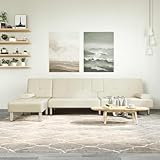 Qnhdfrt Ecksofa Creme 255x140x70 cm L-Form Schlafsofa Kunstleder mit klappbarem Tisch USB Ladefunktion Modernes Design Robust & Bequem für Wohnzimmer Gästezimmer Büro