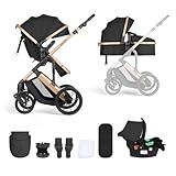 Kikkaboo Kinderwagen Darling 3 in 1 Sportsitz Tragetasche Autositz Wickeltasche, Farbe:black