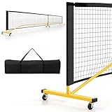 COSTWAY tragbares Pickleball Netz mit Rollen, 6,7 m Pickleball-System in offizieller Größe mit Metallrahmen & Tragetasche, Tennisnetz Outdoor wetterfest, Volleyballnetz für Hinterhof, Auffahrt