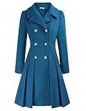 GRACE KARIN Damen einfarbig casual style Mantel Langarm Wintercoat Doppelknopf Revers Wintermantel Warm Jacke Mantel Outwear Cerulean S CL0977A21-19