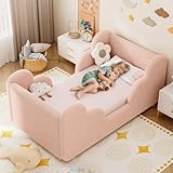 ZIKEBTUY Kinderbett 70x140cm - Komplett gepolstertes Samt, Wolkenweicher Kinderbetten, Bodenbett für Jungen und Mädchen - Rosa