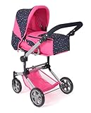 Bayer Chic 2000® 3in1 Kombi Puppenwagen Jara – Konfetti Pink – faltbar, höhenverstellbarer Griff 47-78 cm – Tragetasche – Puppen bis 52 cm, 4-8 J.