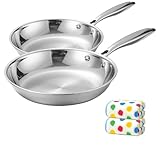 Premium Bratpfanne aus Edelstahl 304 – 20–28 cm, unbeschichtete Pfanne für Induktionsherd und Ofen, ergonomischer Griff, gesundes Kochgeschirr für Steak, Eier, tägliches Kochen (2 Stück, 22 cm)