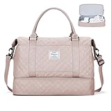 SEAFEW Reisetasche Damen Handgepäck Tasche Sporttasche Weekender Bag Schwimmtasche Wasserdicht Travel Bag Duffle Bag Fitnesstasche Trainingstasche Krankenhaustasche mit Schuhfach,B7-Rosa Pfirsich