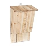 Relaxdays Fledermauskasten, großer Unterschlupf für Fledermäuse, aus unbehandeltem Holz, HxBxT: 34 x 22,5 x 13 cm, natur