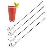 Cocktail Rührlöffel, Barlöffel Rühroffel 30 cm Langer Griff, Edelstahl Gin Löffel für Martinis, Kaffee, Bar, Cocktail Shaker, Löffel mit Spiral-Muster, 4 Stück, Silber