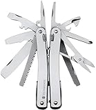 Victorinox Multifunktionstool, Swiss Tool X mit Leder-Etui, Taschen Werkzeug, Multitool mit Kombi-Spitzzange, Feststellklinge
