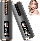 Automatischer Lockenstab Schnurlose Lockenstäbe Kabellos Lockenwickler Negativ-Ionen Lockenstab mit Akku USB Aufladen LCD-Anzeige Keramikbeschichtung 6 Temperatur für Große,Kleine Locken