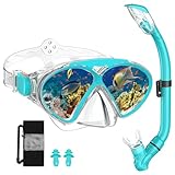 JEMULICE Taucherbrille Kinder, Schwimmbrille Kinder Schnorchelmaske für Jungen Mädchen, Tauchmaske mit Nasenabdeckung 180°Panorama HD Anti Nebel Anti-Leck Schwimmmaske für Kinders 4-16 Jahre