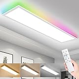 IEGLED Led Panel Deckenleuchte, 100x25cm Deckenlampe Flach Dimmbar RGB Backlight mit Fernbedienung, 30W Deckenpanel Lampe mit 3300lm, 3000K-6500K LED Panel für Wohnzimmer, Flur, Schlafzimmer, Weiß