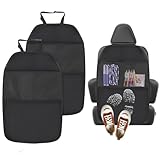 AiQInu 2 Stück Rückenlehnenschutz Auto, Autositz Schutz Rückseite Kinder mit 2 Großen Taschen, Oxford Rücksitzschoner (Schwarz)