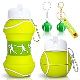 JhavexToy Tennis Trinkflasche 550 ML, Faltbare Wasserflasche aus Silikon, Kinder-Sport Tennis Trinkflasche mit Schlüsselanhänger für Jungen Kinder, Erwachsene und Sportliebhaber