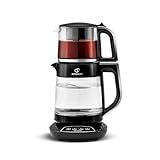 Karaca Caysever Maschine, Stahl, Chrome 1700 W, BPA-frei, 0,8 Lt Fassungsvermögen Glas-Teekanne, 1,5 Lt Fassungsvermögen Wassertank, Wasserzubereitung