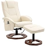 HOMCOM Massagesessel Relaxsessel mit Fußhocker Relaxliege Liegefunktion Fernsehsessel mit Massagefunktion 360° drehbar Liegesessel Stahl Kunstleder Cremeweiß+Braun 73 x 83 x 106 cm