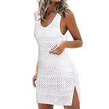 Häkelkleid Damen Sommer, Strandkleid Damen Bikini Cover Up,Sommerkleid Damen Sexy Hollow Out Häkel Strick Ärmelloses Boho Kleid Minikleid Strand Urlaub Badeanzug Kleider Strandkleider für Fauen
