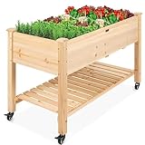 Hochbeet mit Rädern – Hochbeet aus Holz für den Garten mit Ablagefach für Gemüse und Blumen